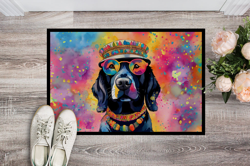 Black Labrador Hippie Dawg Doormat Indoor Outdoor 18H X 27W Front Door Mat Rugs for Entryway, Non Slip Washable