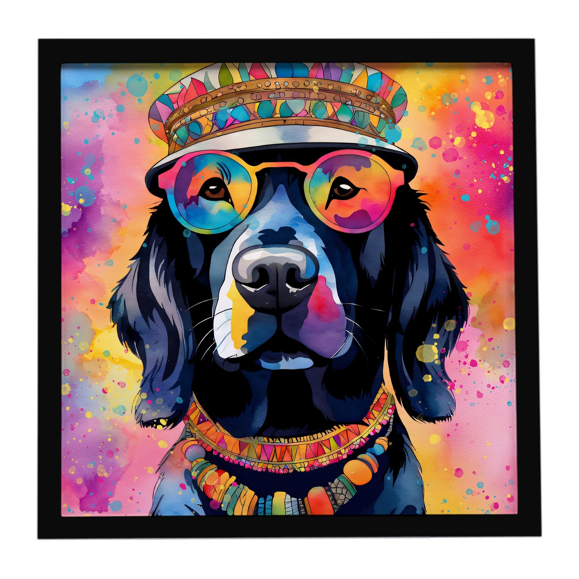 Black Labrador Hippie Dawg Framed Metal Print Bathroom, Kitchen, Office, Home Decor Wall Art Ready to Hang, Square, 8X8