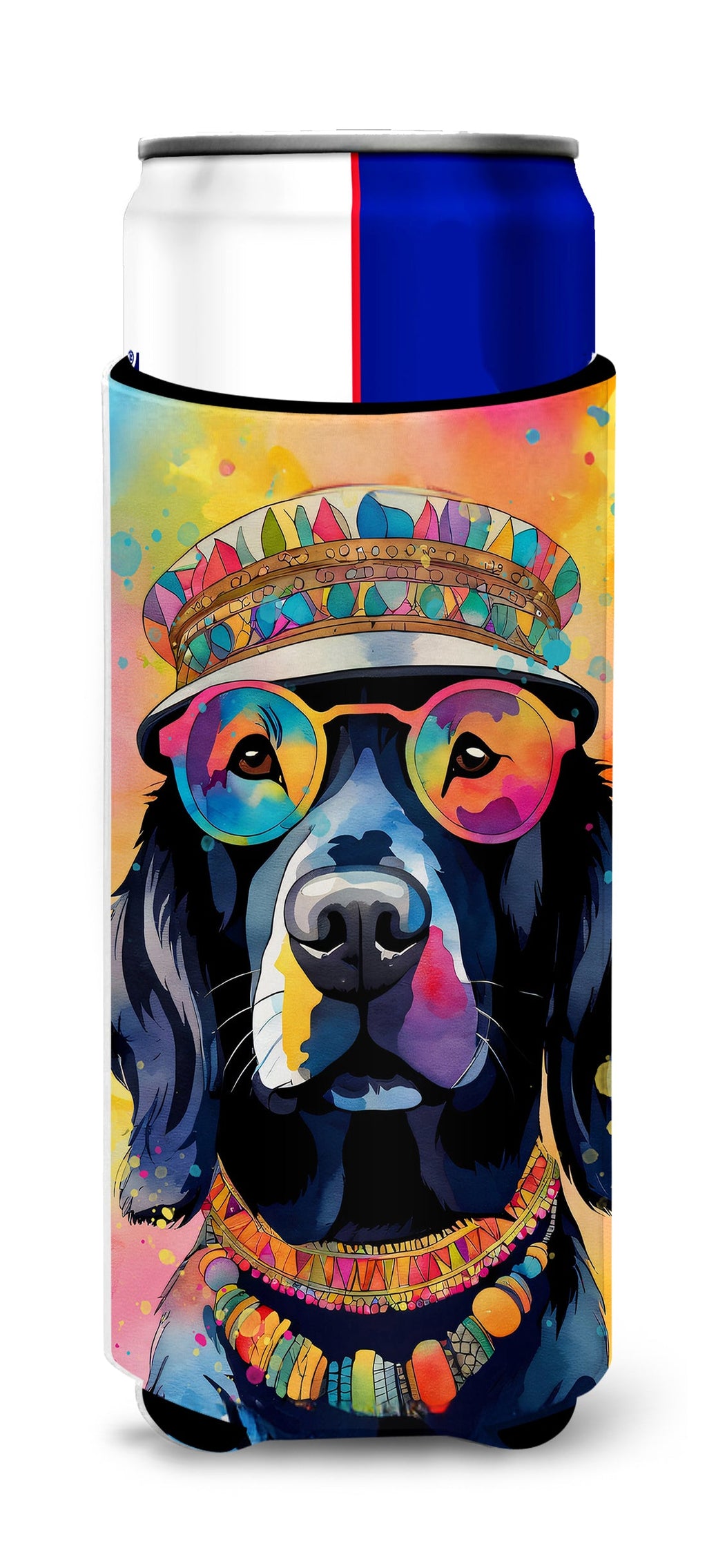 Black Labrador Hippie Dawg Slim Can Hugger , Insulated Foam Hugger for 12 oz Slim Cans, Beer Bottles & Water Bottles, Printed in USA