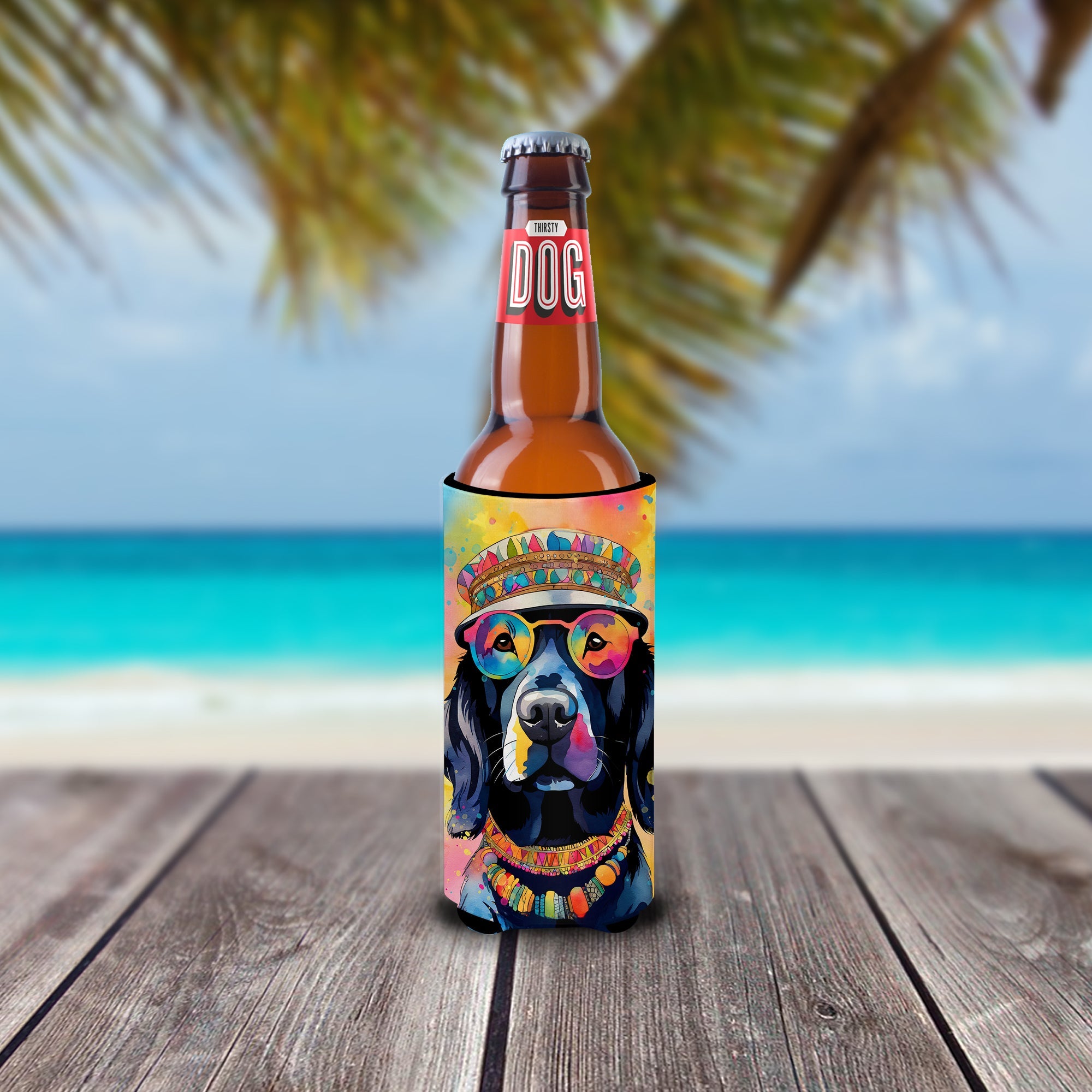 Black Labrador Hippie Dawg Slim Can Hugger , Insulated Foam Hugger for 12 oz Slim Cans, Beer Bottles & Water Bottles, Printed in USA