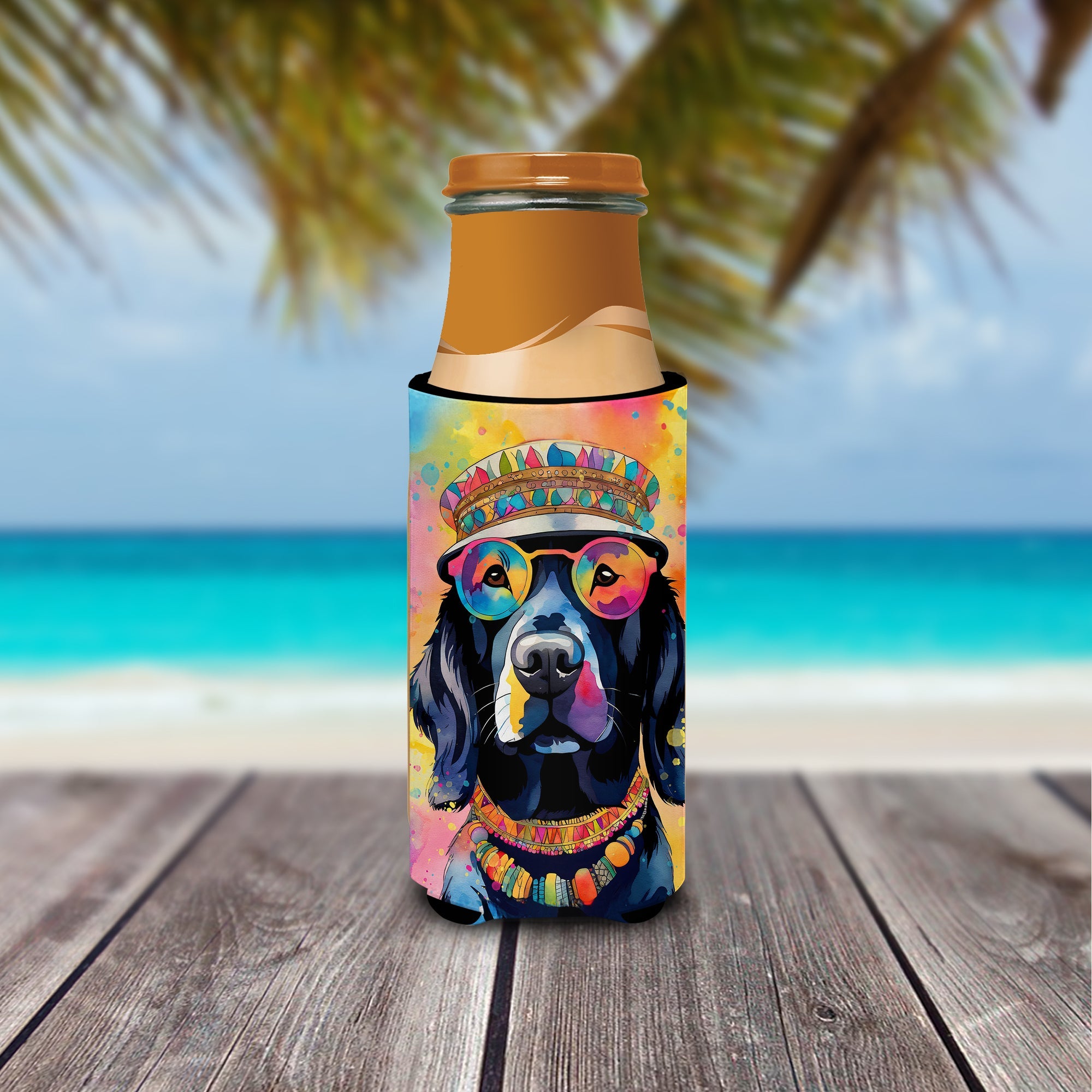 Black Labrador Hippie Dawg Slim Can Hugger , Insulated Foam Hugger for 12 oz Slim Cans, Beer Bottles & Water Bottles, Printed in USA
