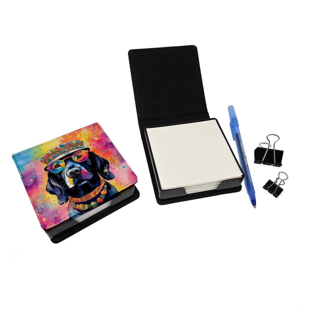 Black Labrador Hippie Dawg PU Leather Note Paper Holder with Artist-Designed Cover, Desk Accessory, Office Gift
