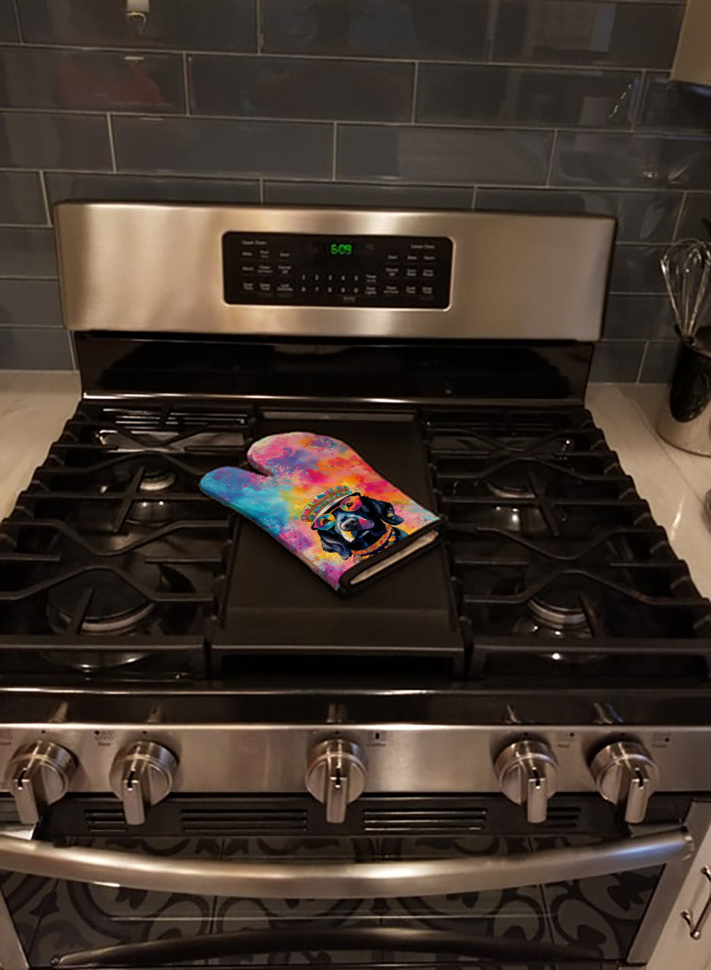 Black Labrador Hippie Dawg Oven Mitt Heat Resistant Thick Oven Mitt for Hot Pans and Oven, Kitchen Mitt Protect Hands, Cooking Baking Glove
