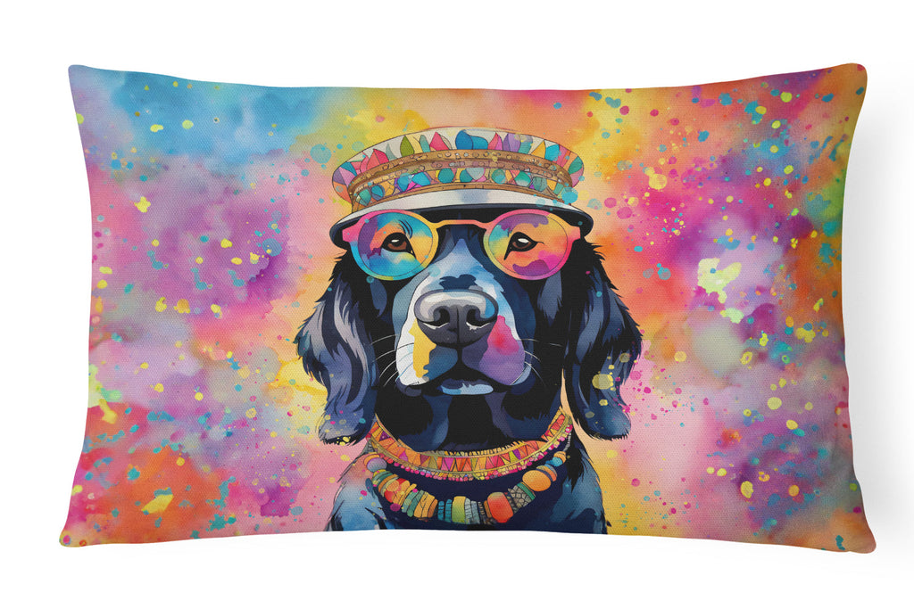 Black Labrador Hippie Dawg Decorative Throw Pillow 12x16 Indoor Outdoor Accent Cushion, Fabric Cover with Insert for Sofa, Bed, Porch & Living Room