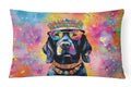 Black Labrador Hippie Dawg Decorative Throw Pillow 12x16 Indoor Outdoor Accent Cushion, Fabric Cover with Insert for Sofa, Bed, Porch & Living Room