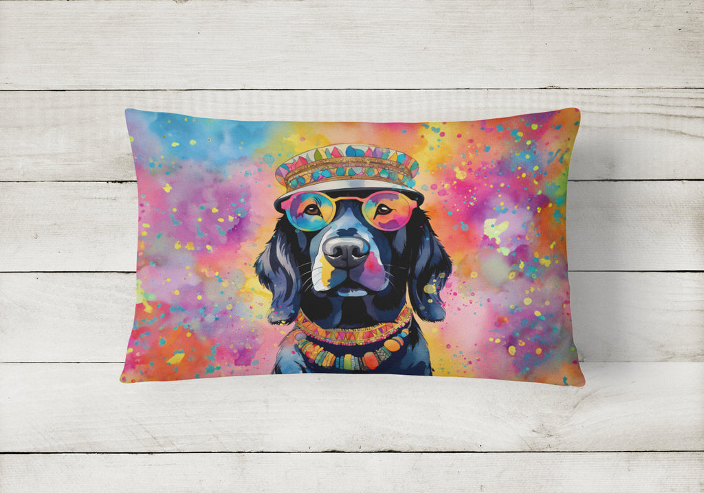 Black Labrador Hippie Dawg Decorative Throw Pillow 12x16 Indoor Outdoor Accent Cushion, Fabric Cover with Insert for Sofa, Bed, Porch & Living Room