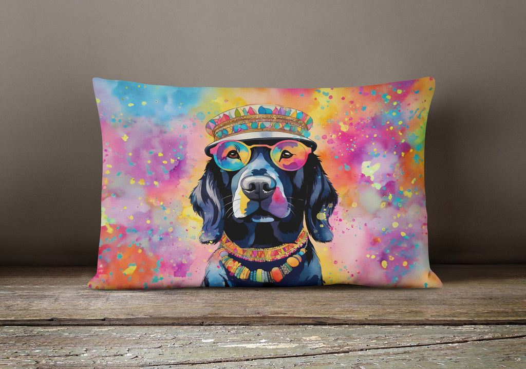Black Labrador Hippie Dawg Decorative Throw Pillow 12x16 Indoor Outdoor Accent Cushion, Fabric Cover with Insert for Sofa, Bed, Porch & Living Room
