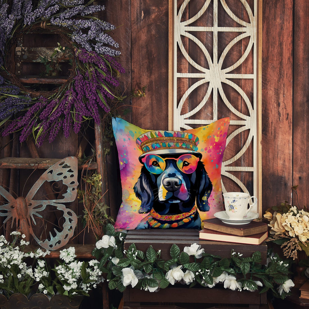 Black Labrador Hippie Dawg Decorative Throw Pillow 18x18 Indoor Outdoor Accent Cushion, Fabric Cover with Insert for Sofa, Bed, Porch & Living Room