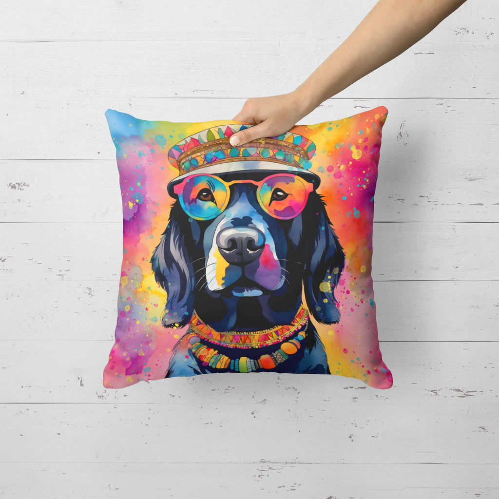 Black Labrador Hippie Dawg Decorative Throw Pillow 18x18 Indoor Outdoor Accent Cushion, Fabric Cover with Insert for Sofa, Bed, Porch & Living Room