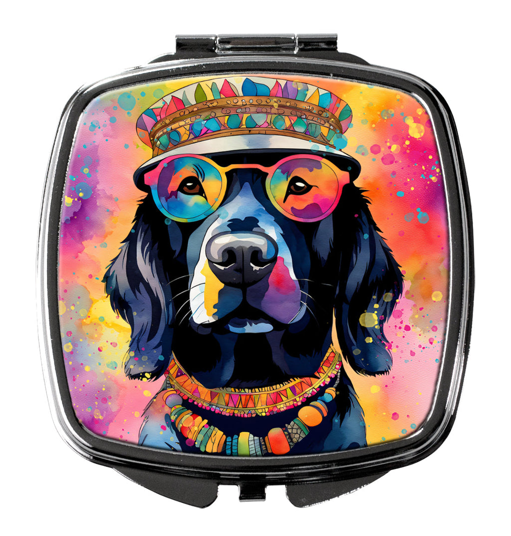 Black Labrador Hippie Dawg Compact Mirror Decorative Travel Makeup Mirror for Women Girls Gifts Pocket Makeup Mirror Folding Handheld