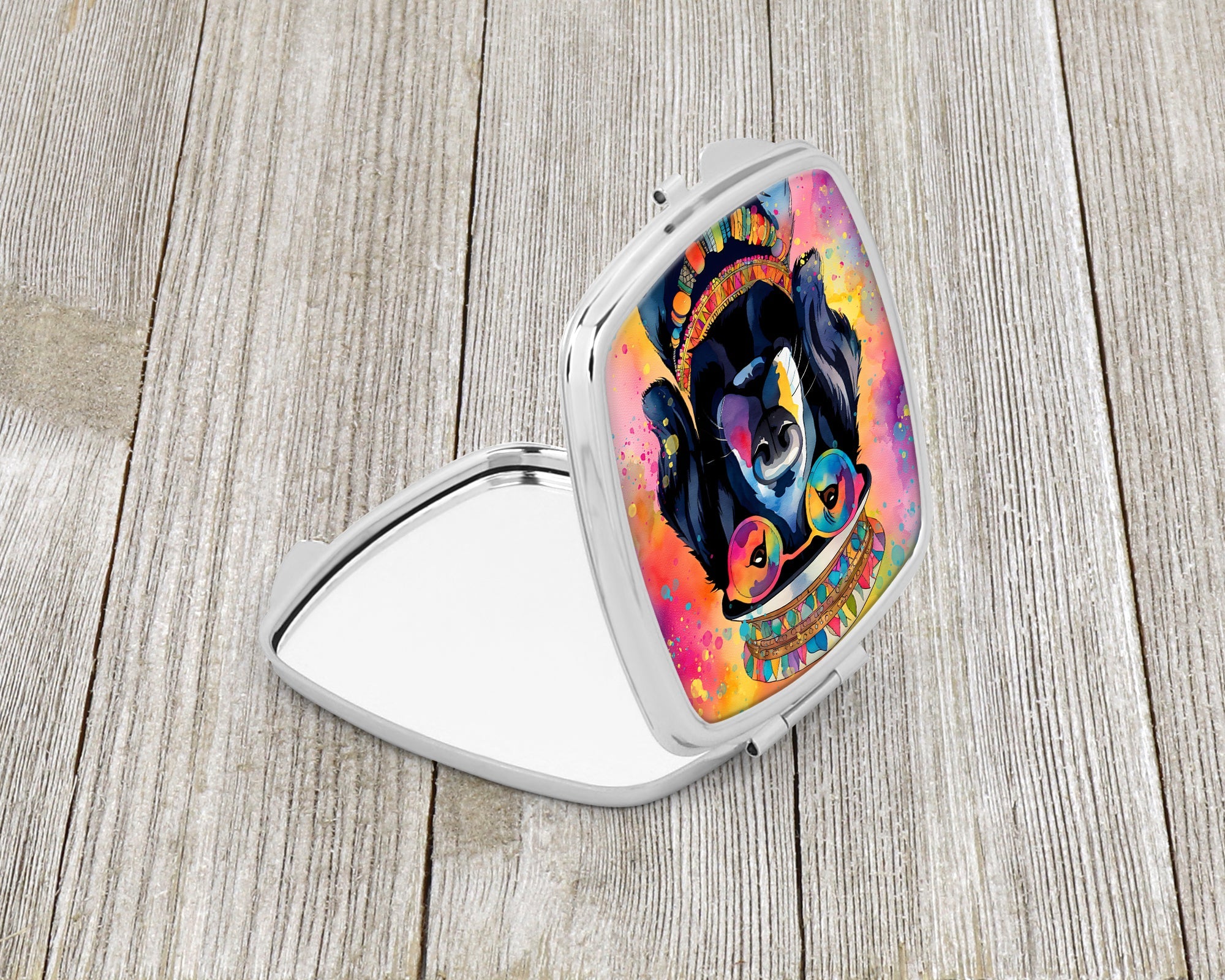 Black Labrador Hippie Dawg Compact Mirror Decorative Travel Makeup Mirror for Women Girls Gifts Pocket Makeup Mirror Folding Handheld