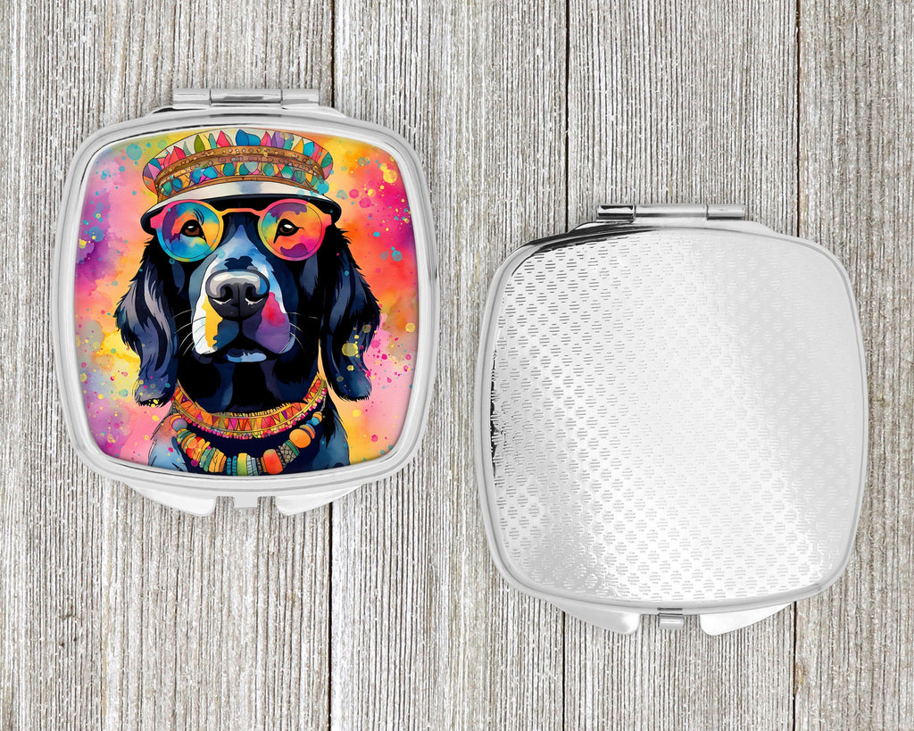 Black Labrador Hippie Dawg Compact Mirror Decorative Travel Makeup Mirror for Women Girls Gifts Pocket Makeup Mirror Folding Handheld