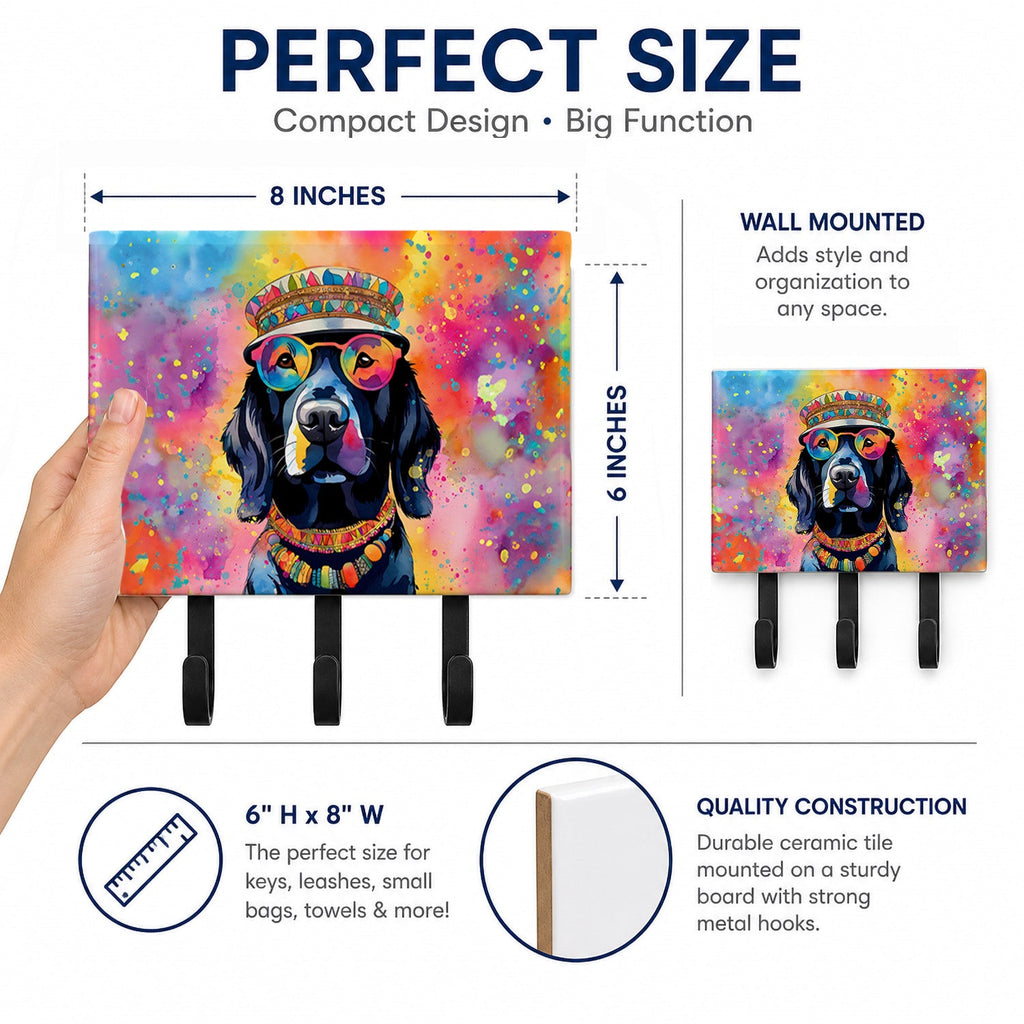 Black Labrador Hippie Dawg Leash or Key Holder Wall Hooks, Coat Rack Wall Mount, for Hanging Keys, Towels, Aprons, Leashes