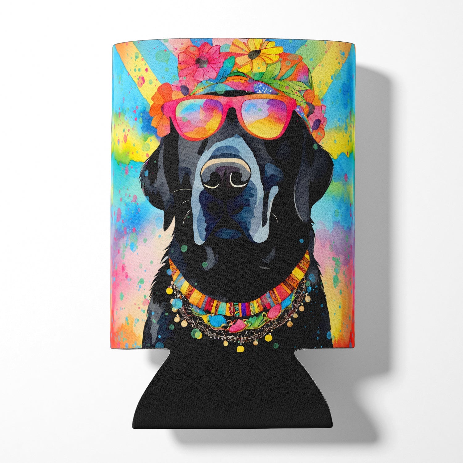 Black Labrador Hippie Dawg Can or Bottle Hugger Cooler Sleeve for Standard 12 oz Cans, Insulated Foam Beer & Soda Can Hugger Reusable
