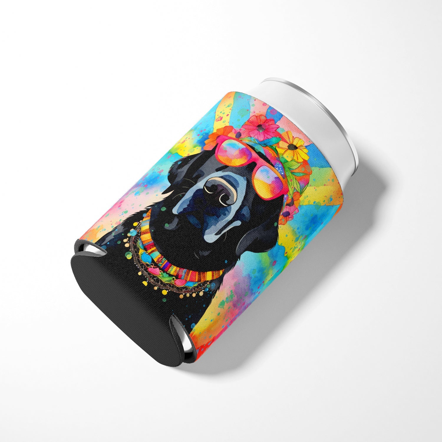 Black Labrador Hippie Dawg Can or Bottle Hugger Cooler Sleeve for Standard 12 oz Cans, Insulated Foam Beer & Soda Can Hugger Reusable