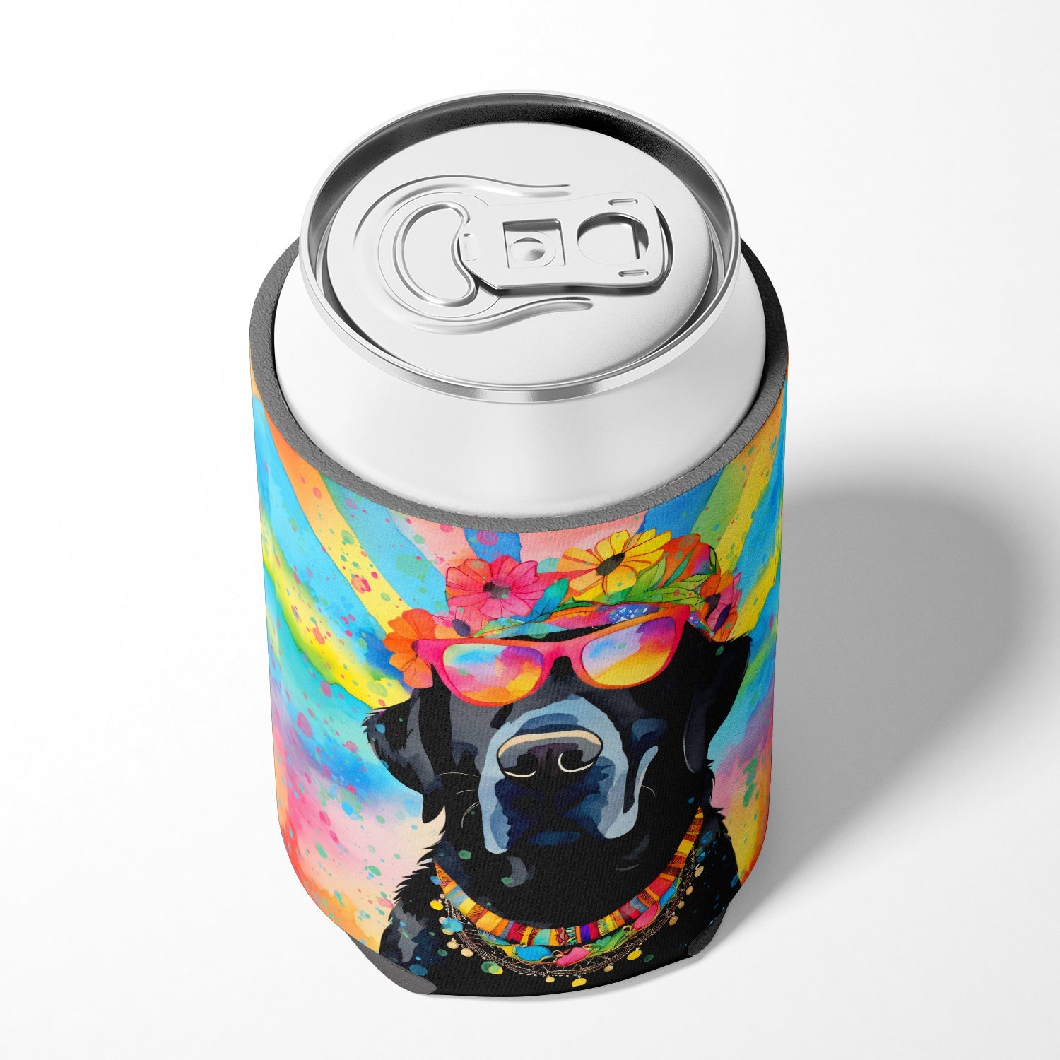 Black Labrador Hippie Dawg Can or Bottle Hugger Cooler Sleeve for Standard 12 oz Cans, Insulated Foam Beer & Soda Can Hugger Reusable