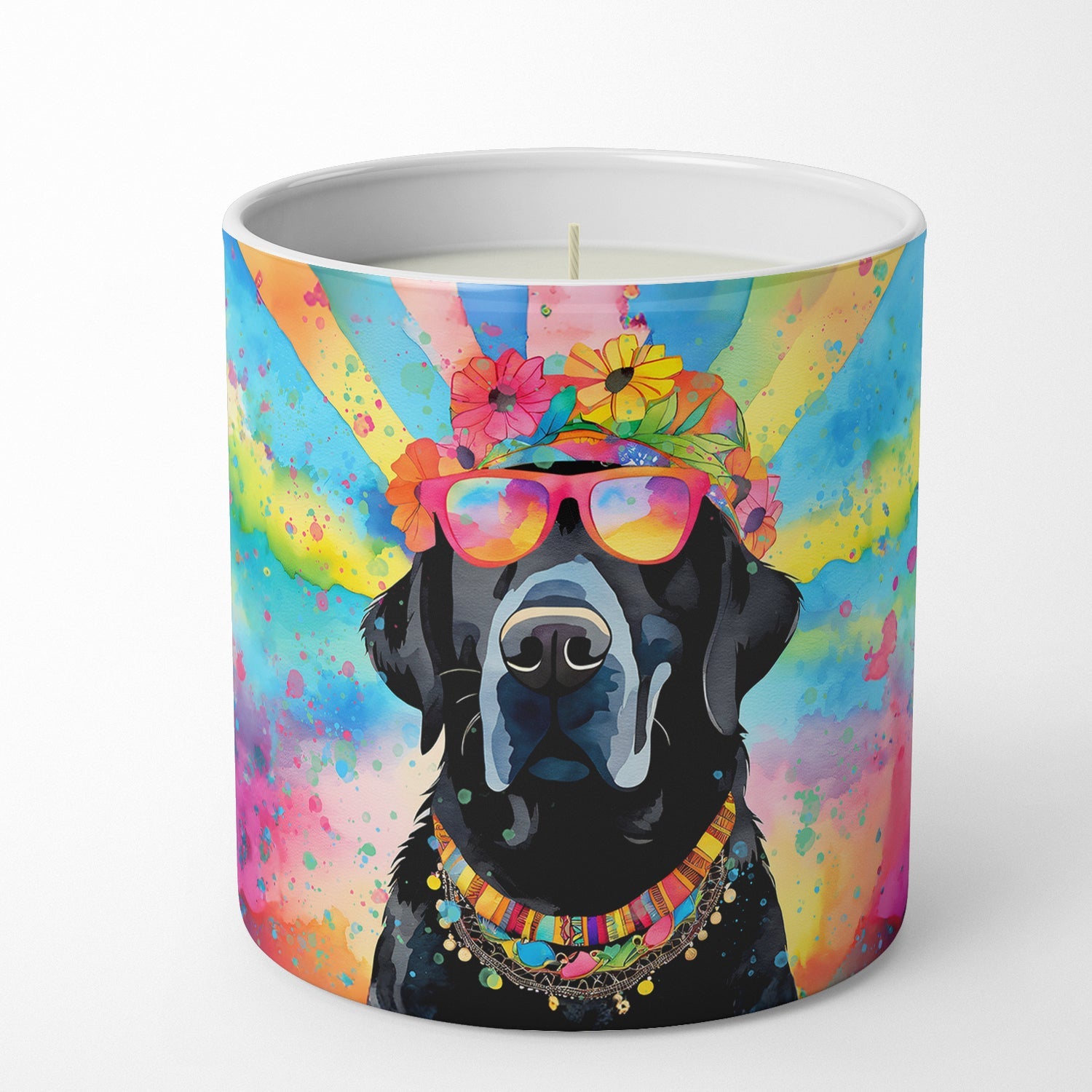 Black Labrador Hippie Dawg Decorative Soy Candle Nature Soy Wax Essential Oil Home Decor Ideal for Bedroom Kitchen Bath Office Gift, 10 oz