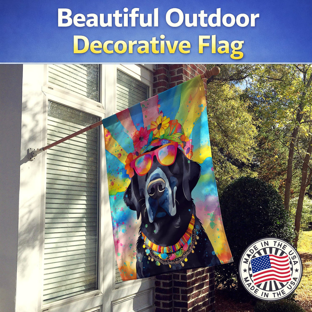 Black Labrador Hippie Dawg House Flag 28x40 Porch Sleeve Pole Decorative Outside Yard Banner Artwork Wall Hanging, Polyester