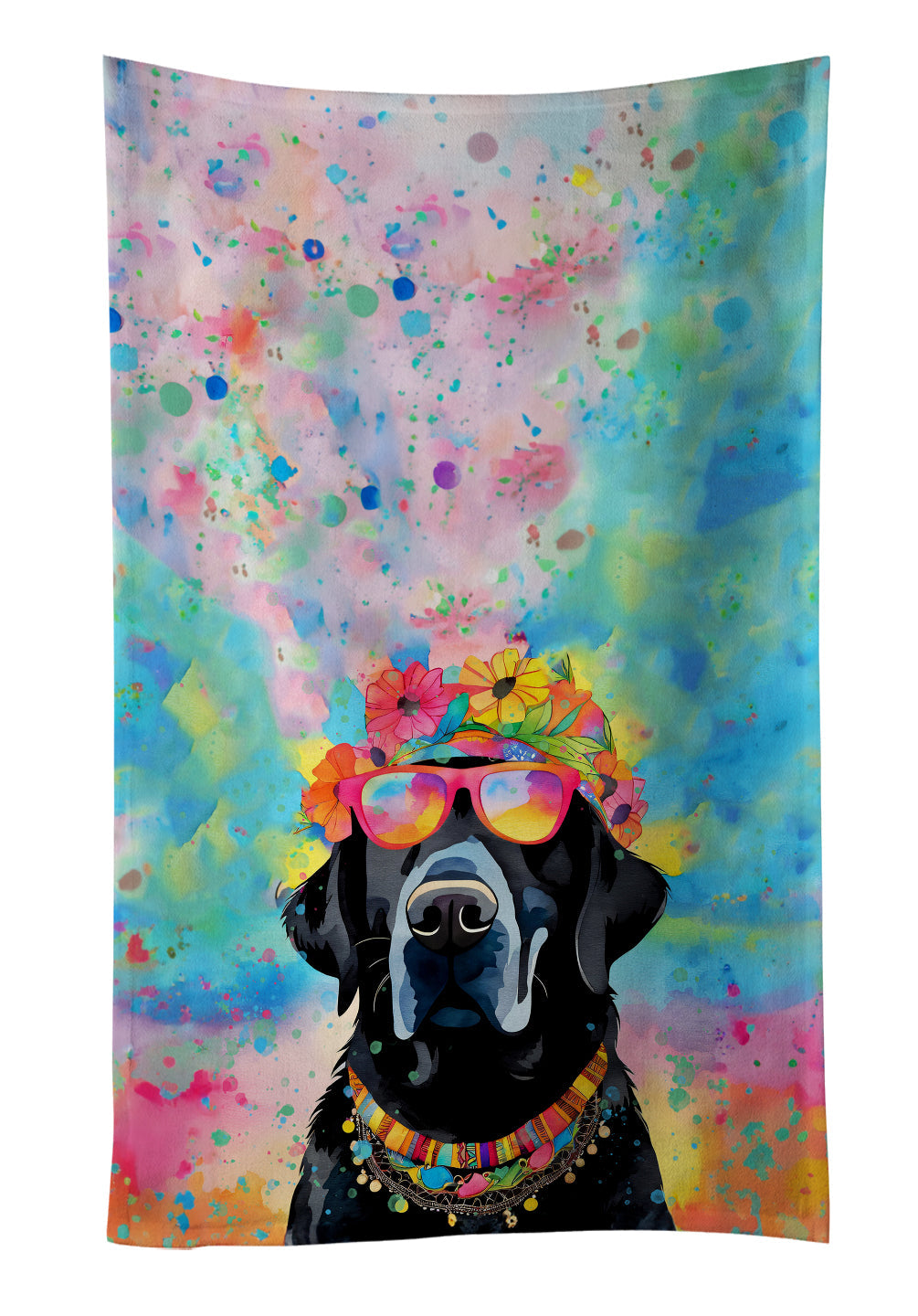 Black Labrador Hippie Dawg Kitchen Towel Velour Plush Front and Cotton Loop Back Machine Washable
