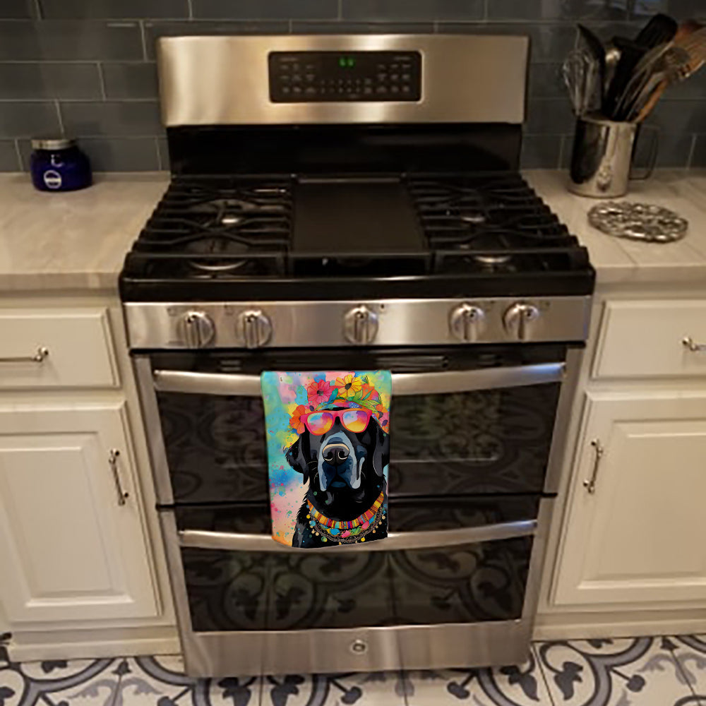 Black Labrador Hippie Dawg Kitchen Towel Velour Plush Front and Cotton Loop Back Machine Washable