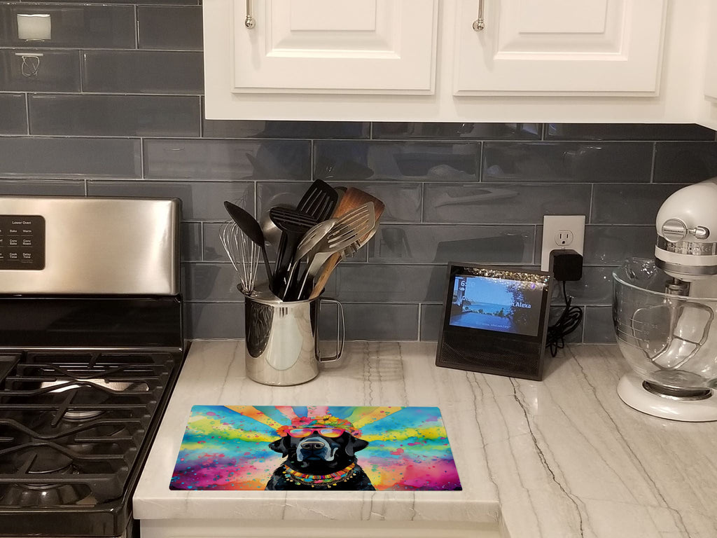 Black Labrador Hippie Dawg Cutting Board Tempered Glass Kitchen Cutting Surface, Heat Resistant Chopping, Non-Slip Feet, Food Prep & Serving