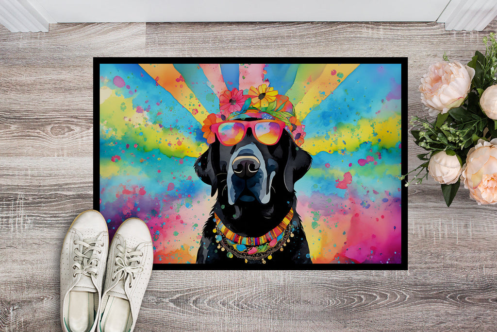 Black Labrador Hippie Dawg Doormat Indoor Outdoor 18H X 27W Front Door Mat Rugs for Entryway, Non Slip Washable