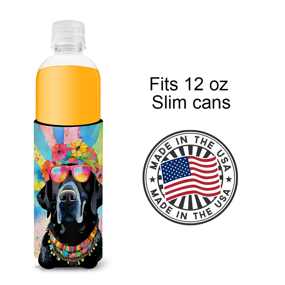 Black Labrador Hippie Dawg Slim Can Hugger , Insulated Foam Hugger for 12 oz Slim Cans, Beer Bottles & Water Bottles, Printed in USA