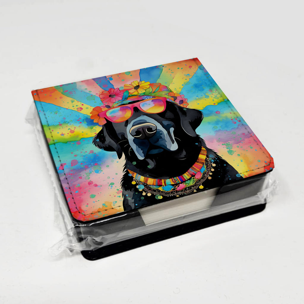 Black Labrador Hippie Dawg PU Leather Note Paper Holder with Artist-Designed Cover, Desk Accessory, Office Gift
