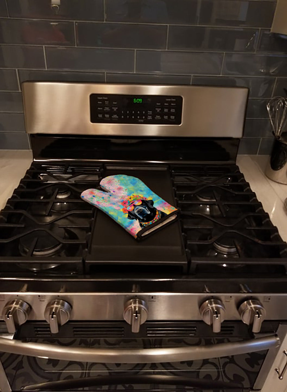 Black Labrador Hippie Dawg Oven Mitt Heat Resistant Thick Oven Mitt for Hot Pans and Oven, Kitchen Mitt Protect Hands, Cooking Baking Glove