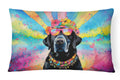 Black Labrador Hippie Dawg Decorative Throw Pillow 12x16 Indoor Outdoor Accent Cushion, Fabric Cover with Insert for Sofa, Bed, Porch & Living Room