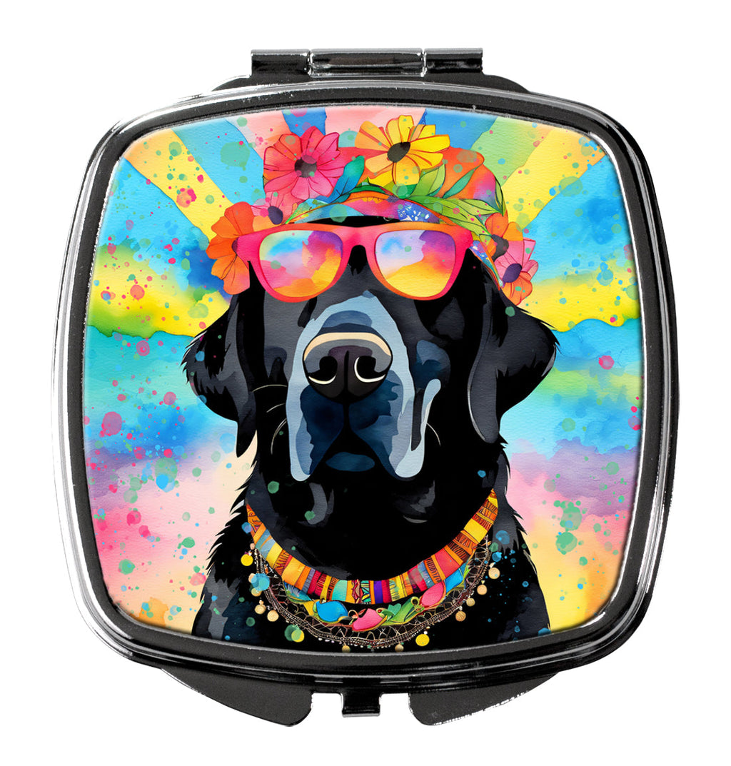 Black Labrador Hippie Dawg Compact Mirror Decorative Travel Makeup Mirror for Women Girls Gifts Pocket Makeup Mirror Folding Handheld
