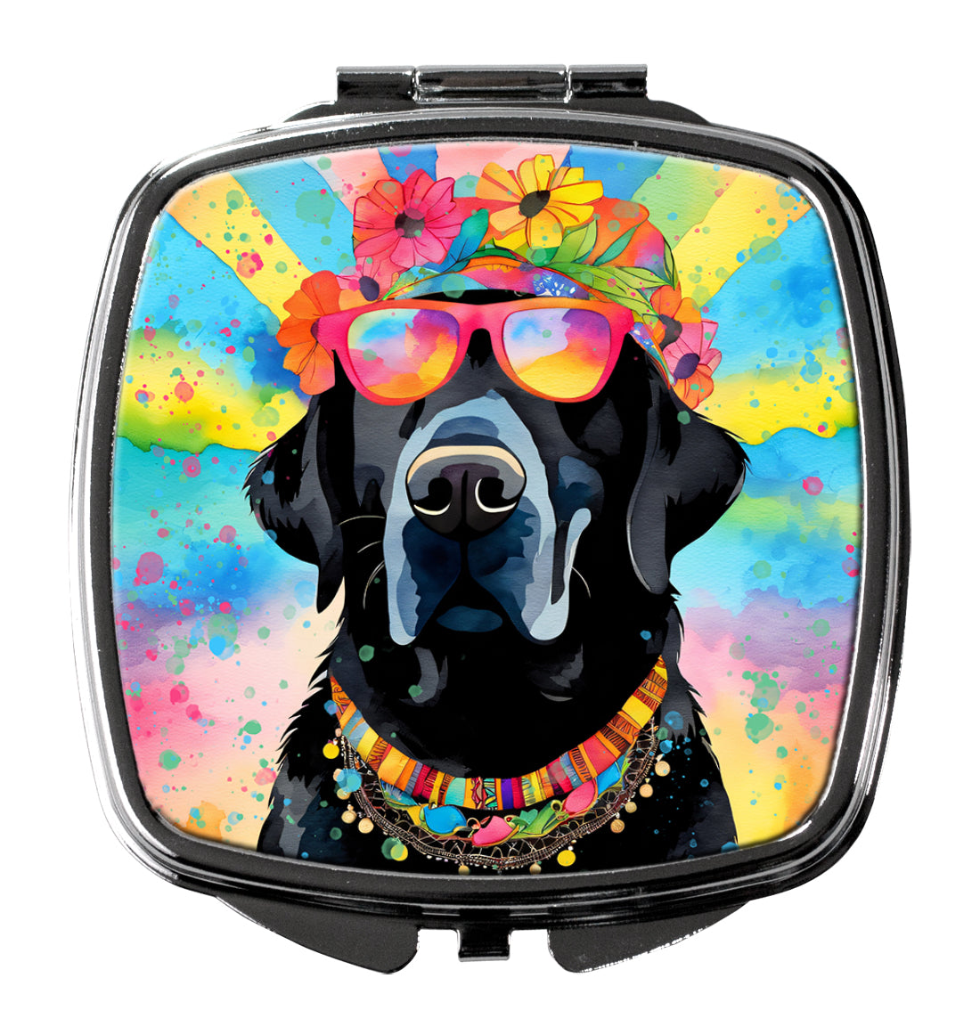 Black Labrador Hippie Dawg Compact Mirror Decorative Travel Makeup Mirror for Women Girls Gifts Pocket Makeup Mirror Folding Handheld
