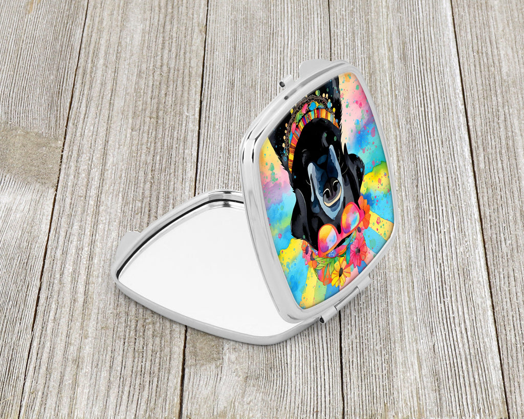 Black Labrador Hippie Dawg Compact Mirror Decorative Travel Makeup Mirror for Women Girls Gifts Pocket Makeup Mirror Folding Handheld