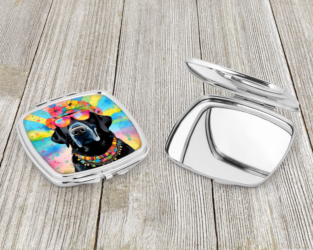 Black Labrador Hippie Dawg Compact Mirror Decorative Travel Makeup Mirror for Women Girls Gifts Pocket Makeup Mirror Folding Handheld