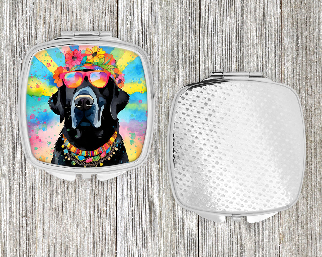 Black Labrador Hippie Dawg Compact Mirror Decorative Travel Makeup Mirror for Women Girls Gifts Pocket Makeup Mirror Folding Handheld