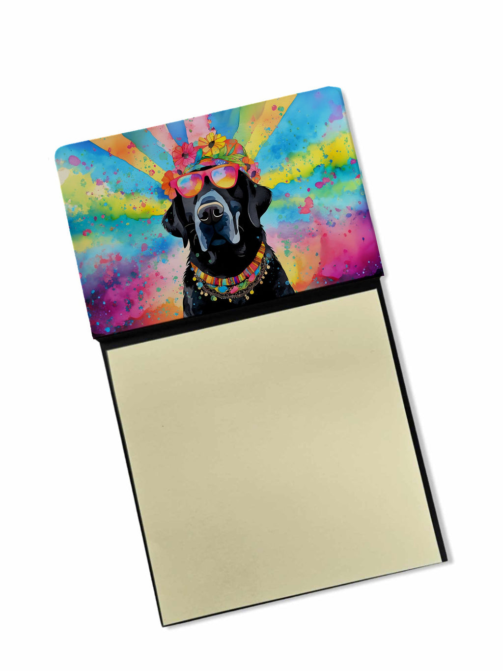 Black Labrador Hippie Dawg Watercolor Sticky Note Holder Refillable Dispenser Desk Accessory 3x3 Pad Gift