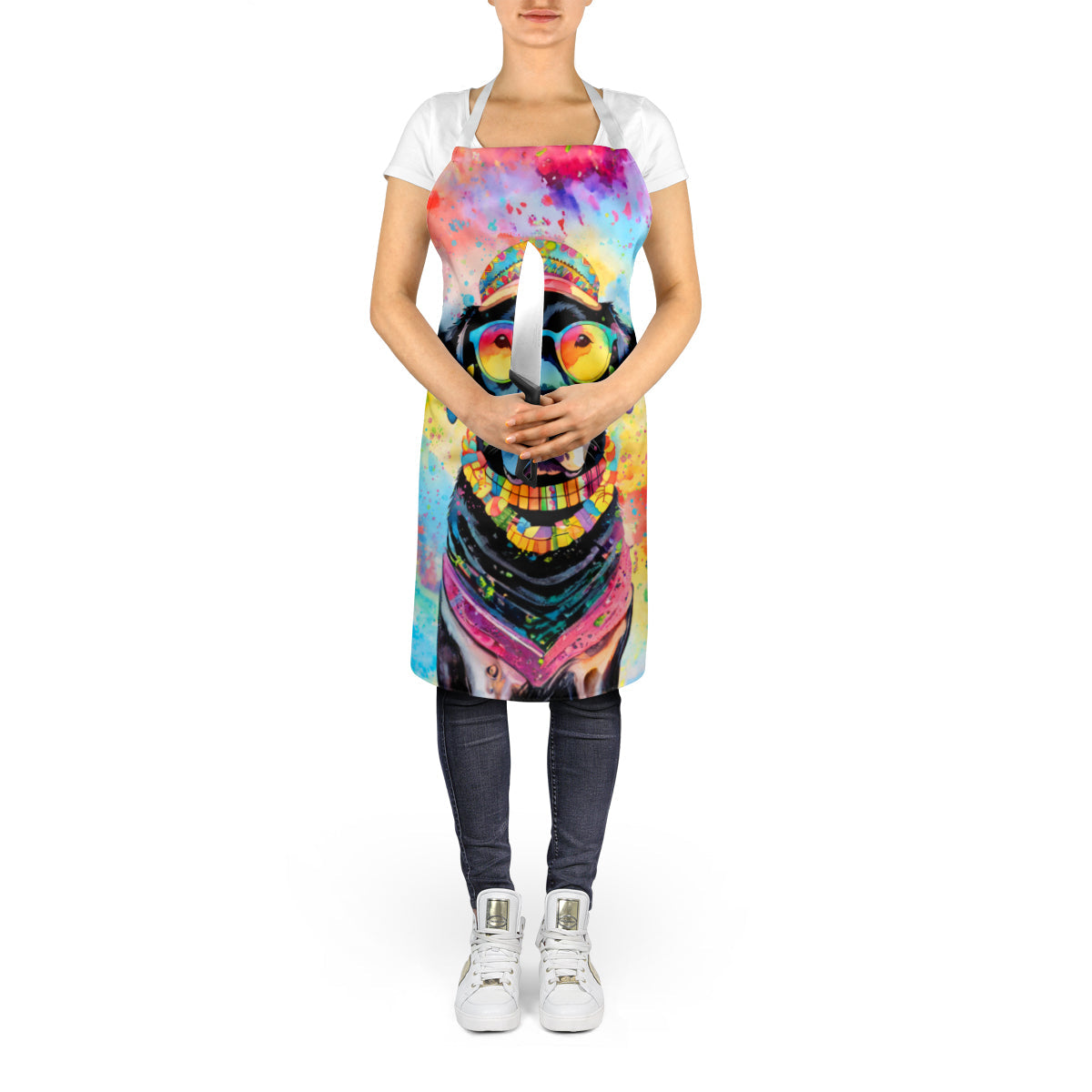Black Labrador Hippie Dawg Apron Cooking Kitchen Server Baking Crafts Gardening for Adult Women Men, Unisex, Large, Multicolor