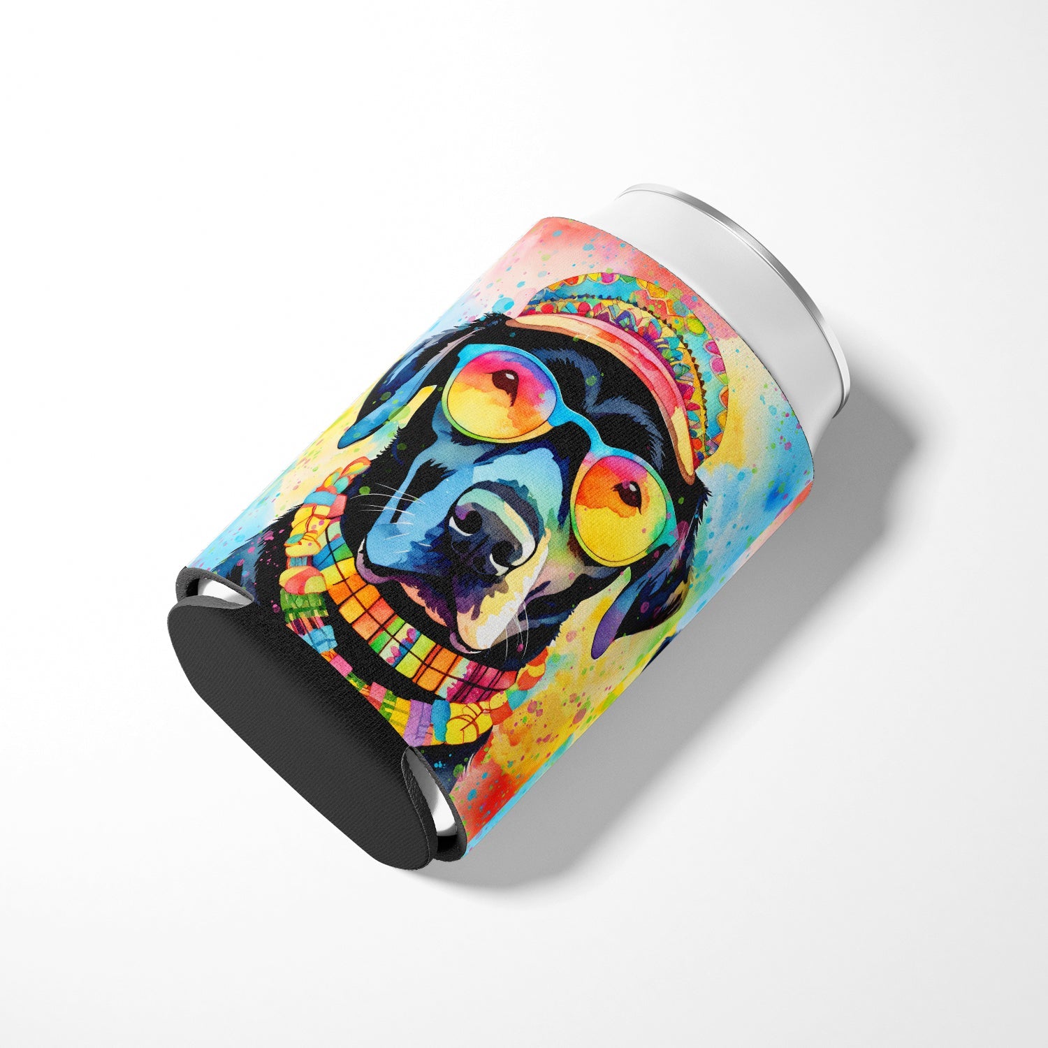 Black Labrador Hippie Dawg Can or Bottle Hugger Cooler Sleeve for Standard 12 oz Cans, Insulated Foam Beer & Soda Can Hugger Reusable