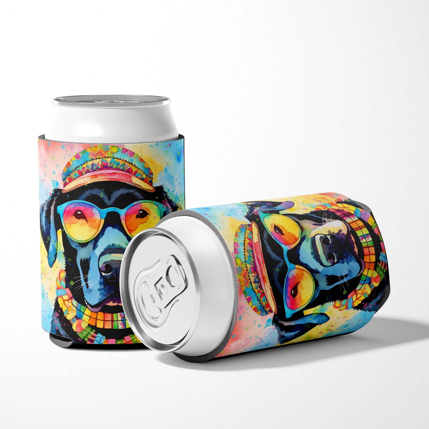 Black Labrador Hippie Dawg Can or Bottle Hugger Cooler Sleeve for Standard 12 oz Cans, Insulated Foam Beer & Soda Can Hugger Reusable