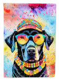 Black Labrador Hippie Dawg House Flag 28x40 Porch Sleeve Pole Decorative Outside Yard Banner Artwork Wall Hanging, Polyester