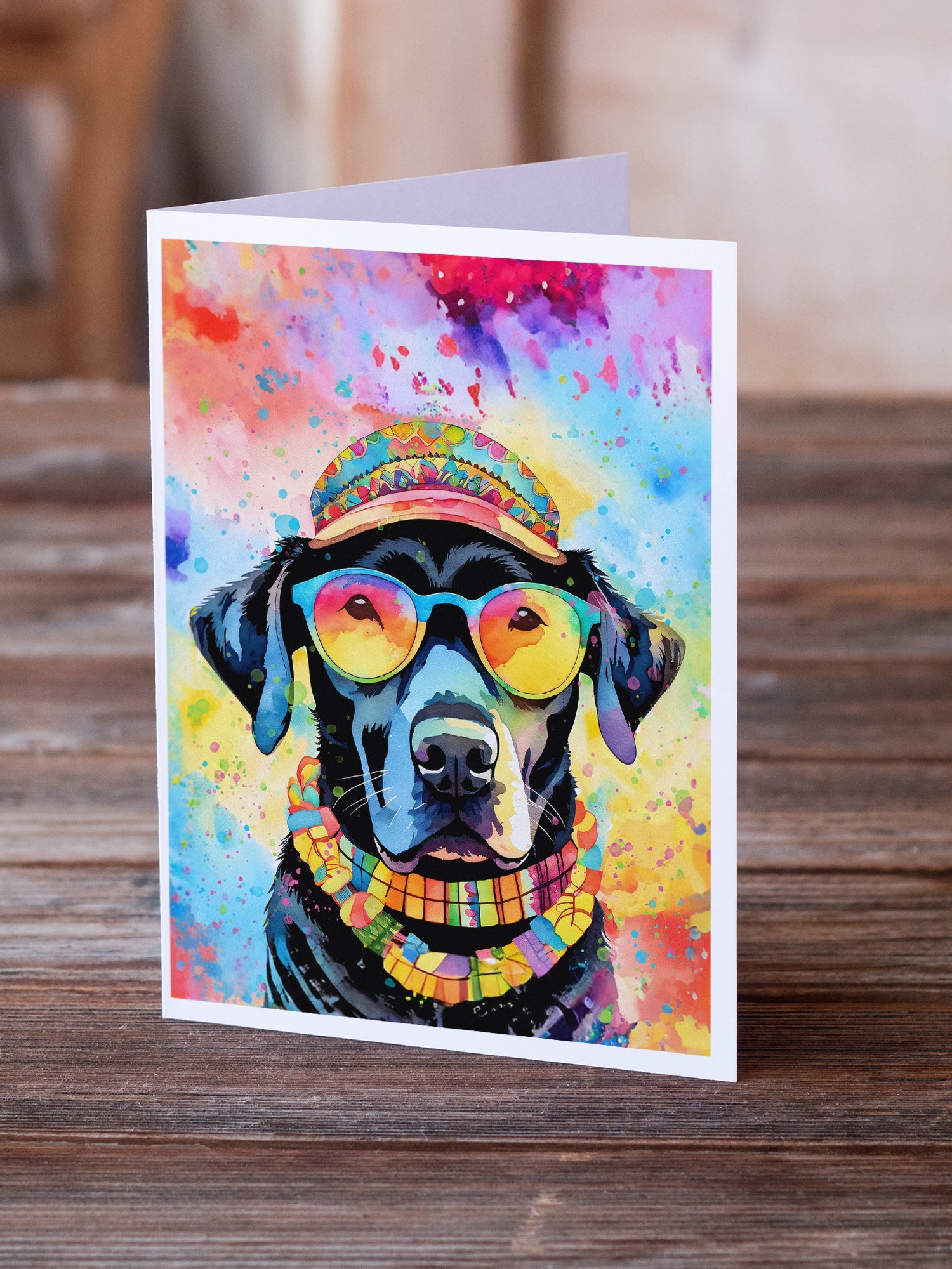 Black Labrador Hippie Dawg Greeting Cards Pack of 8 Blank Cards with Envelopes Whimsical A7 Size 5x7