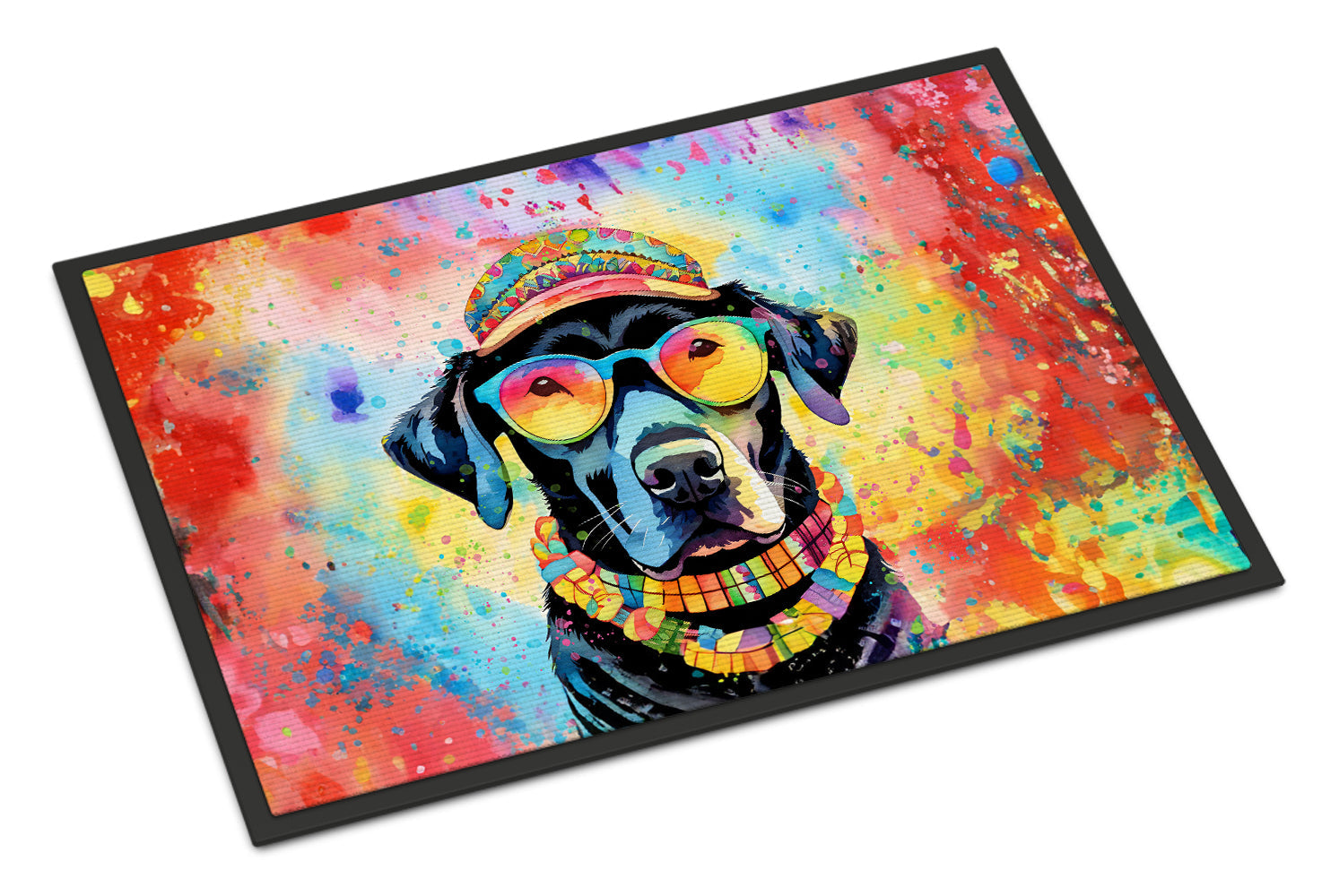 Black Labrador Hippie Dawg Doormat Indoor Outdoor 24H X 36W Front Door Mat Rugs for Entryway, Non Slip Washable Low Pile,