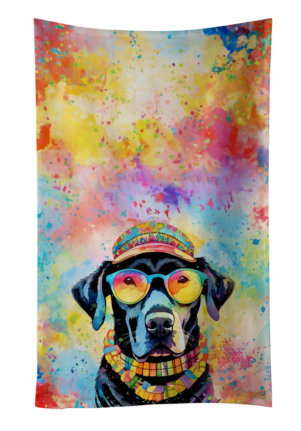 Black Labrador Hippie Dawg Kitchen Towel Velour Plush Front and Cotton Loop Back Machine Washable
