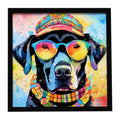 Black Labrador Hippie Dawg Framed Metal Print Bathroom, Kitchen, Office, Home Decor Wall Art Ready to Hang, Square, 8X8