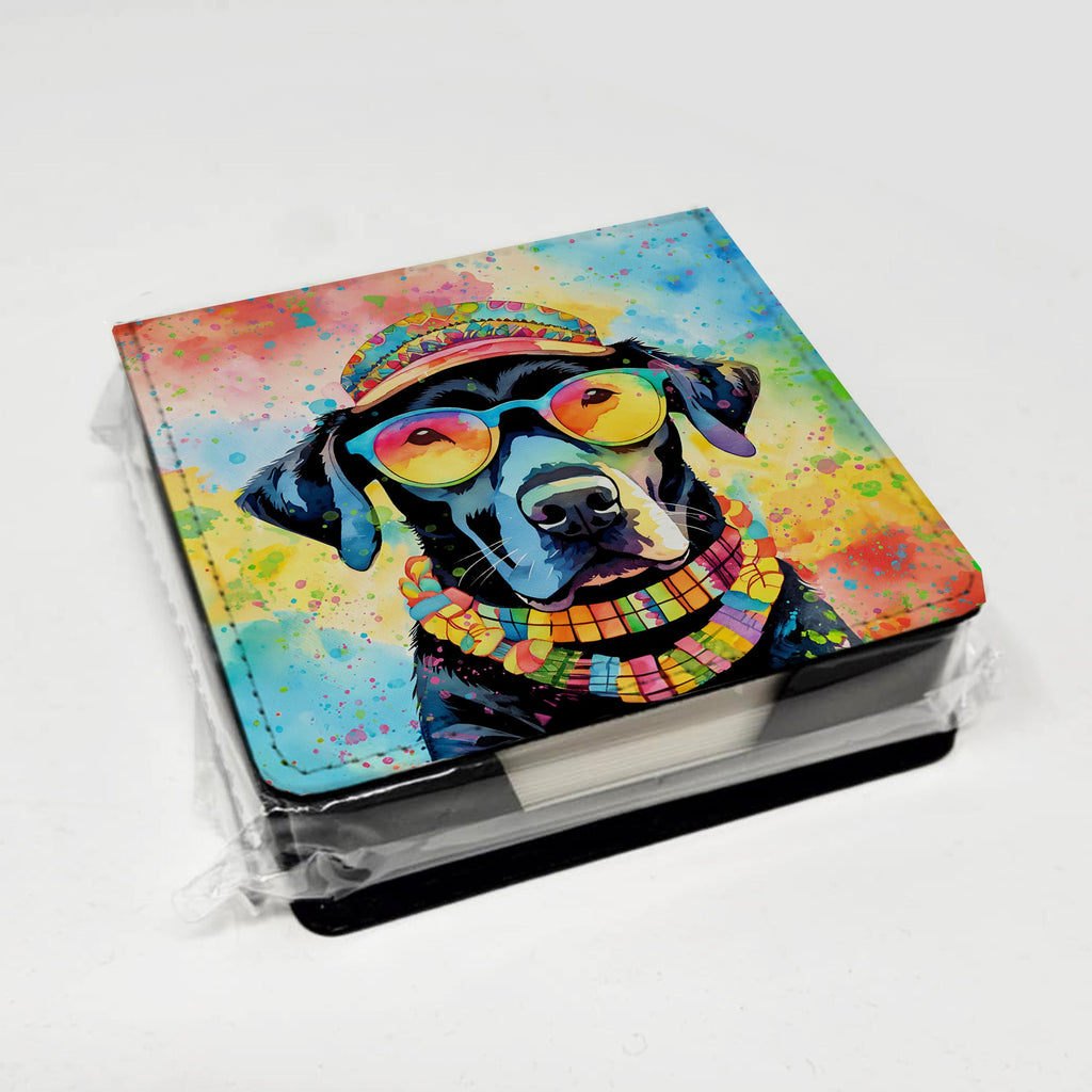 Black Labrador Hippie Dawg PU Leather Note Paper Holder with Artist-Designed Cover, Desk Accessory, Office Gift