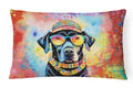 Black Labrador Hippie Dawg Decorative Throw Pillow 12x16 Indoor Outdoor Accent Cushion, Fabric Cover with Insert for Sofa, Bed, Porch & Living Room