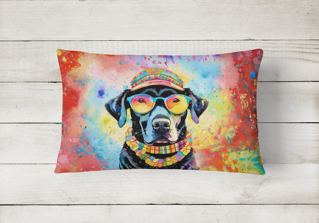 Black Labrador Hippie Dawg Decorative Throw Pillow 12x16 Indoor Outdoor Accent Cushion, Fabric Cover with Insert for Sofa, Bed, Porch & Living Room