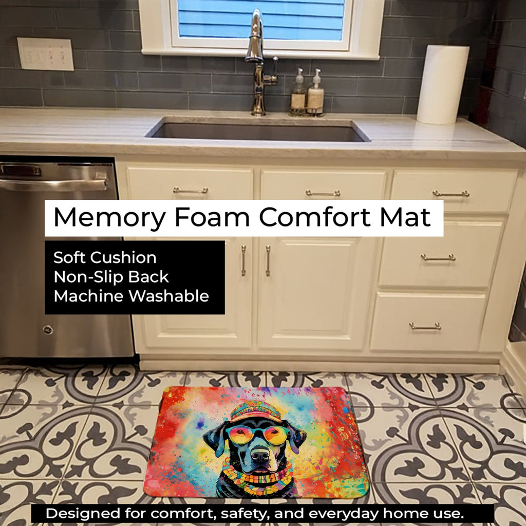 Black Labrador Hippie Dawg Memory Foam Kitchen Mat Machine Washable Anti-Fatigue Cushion Comfort Bath or Kitchen Rug