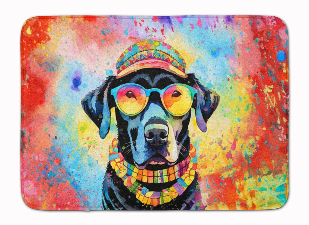 Black Labrador Hippie Dawg Memory Foam Kitchen Mat Machine Washable Anti-Fatigue Cushion Comfort Bath or Kitchen Rug