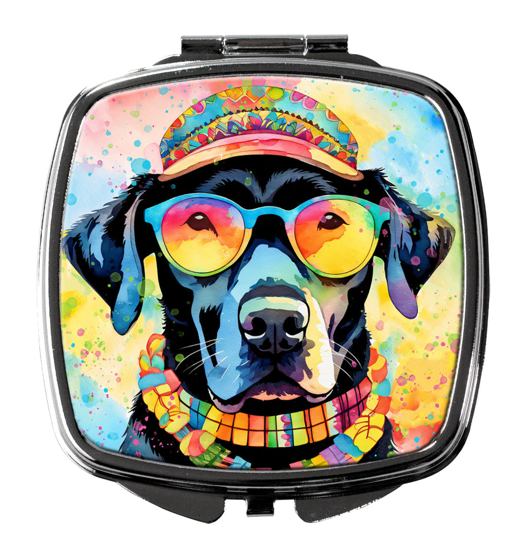 Black Labrador Hippie Dawg Compact Mirror Decorative Travel Makeup Mirror for Women Girls Gifts Pocket Makeup Mirror Folding Handheld